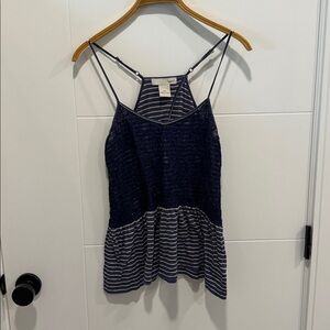 Kersh Navy and White Striped Lace Top size small